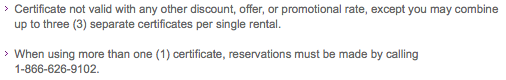 Alamo Rental Reward Certificate TOS