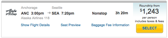 ANC - SEA First Class Ticket Price