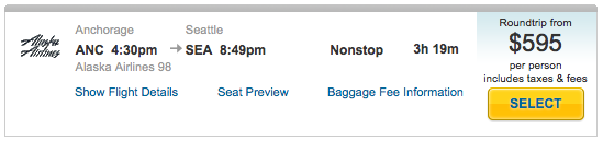 ANC - SEA Ticket Price