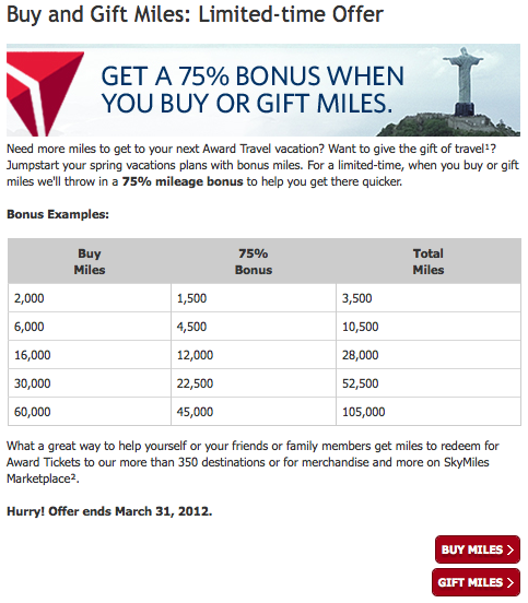 Delta 75 percent bonus purchase