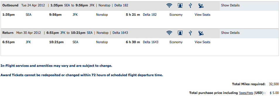 Delta Rewards SEA To JFK