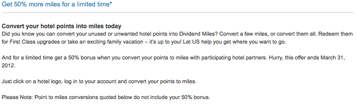 SPG to US Airways 50 Hotel Rewards Promo